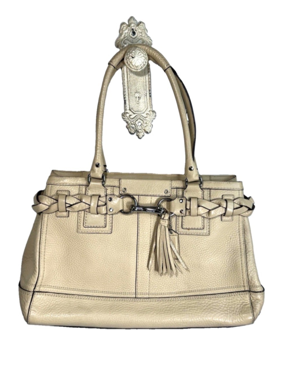 Coach Hampton F13087 Beige Pebbled Leather Hamptons Tote Bag